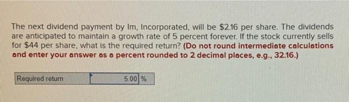 The next dividend payment by im inc