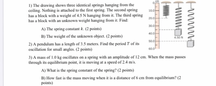 Solved has hanging drawing identical springs shows three transcribed problem text been show spring