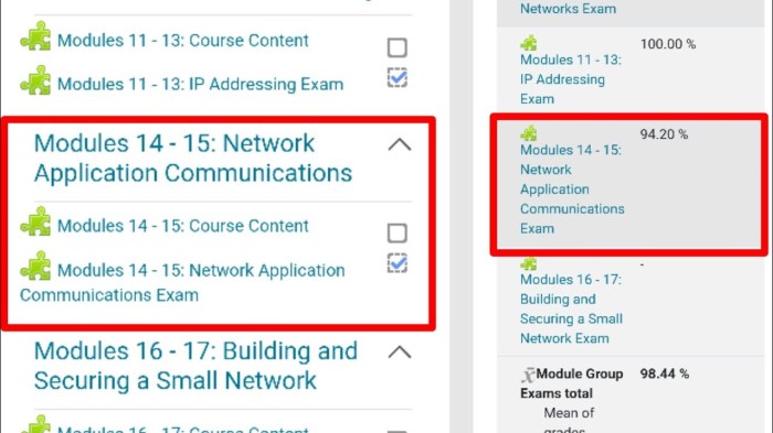 Modules 14 - 15: network application communications exam